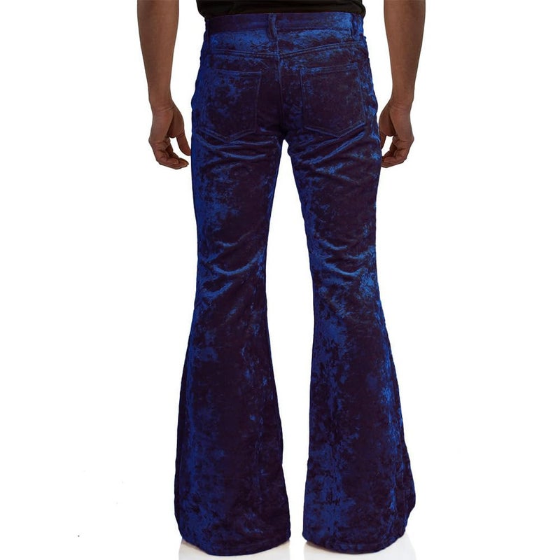 EVEDESIGN Mens Bell Bottom Velvet Pants 60s 70s Disco Outfits for Men Vintage Flared Jeans Dark Blue - Image 3