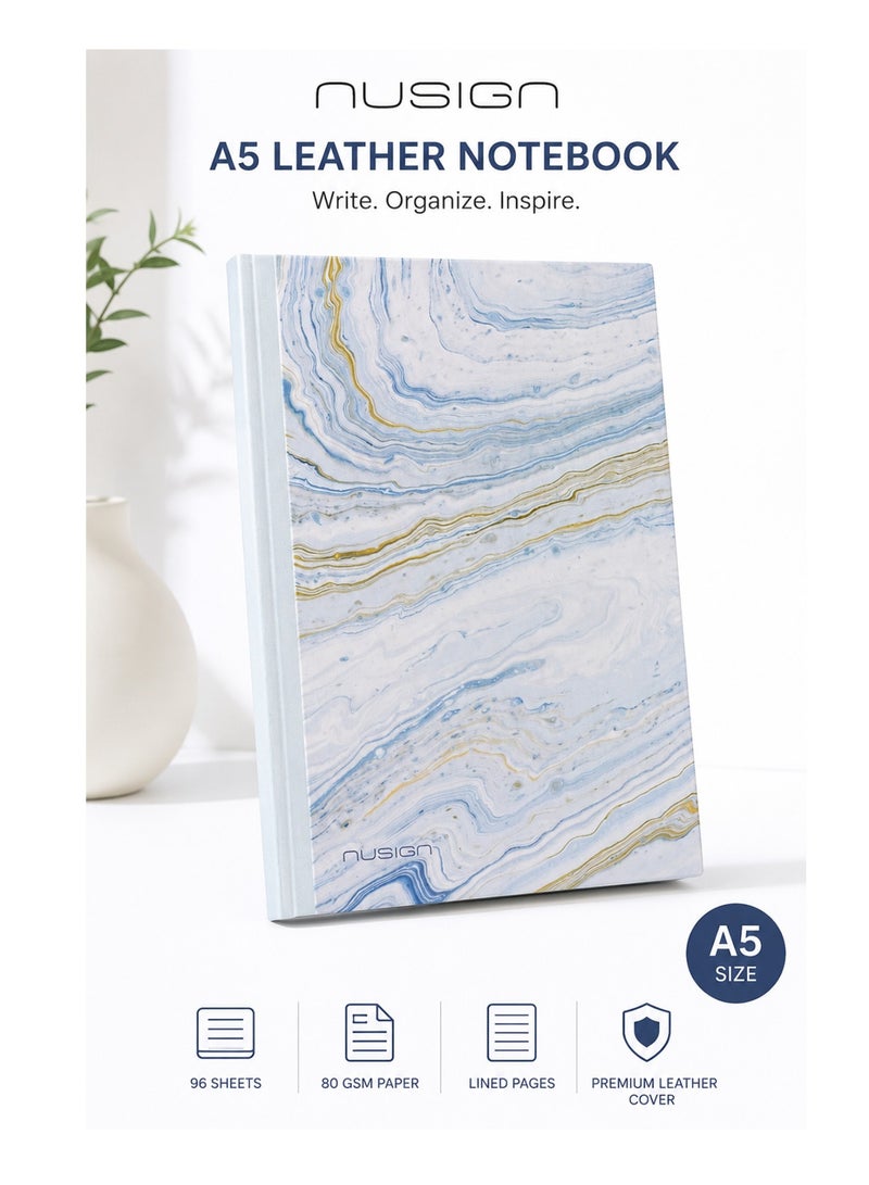 NUSIGN 1-Piece A5 Size Premium Leather Cover Notebook 96 Sheets - Image 1