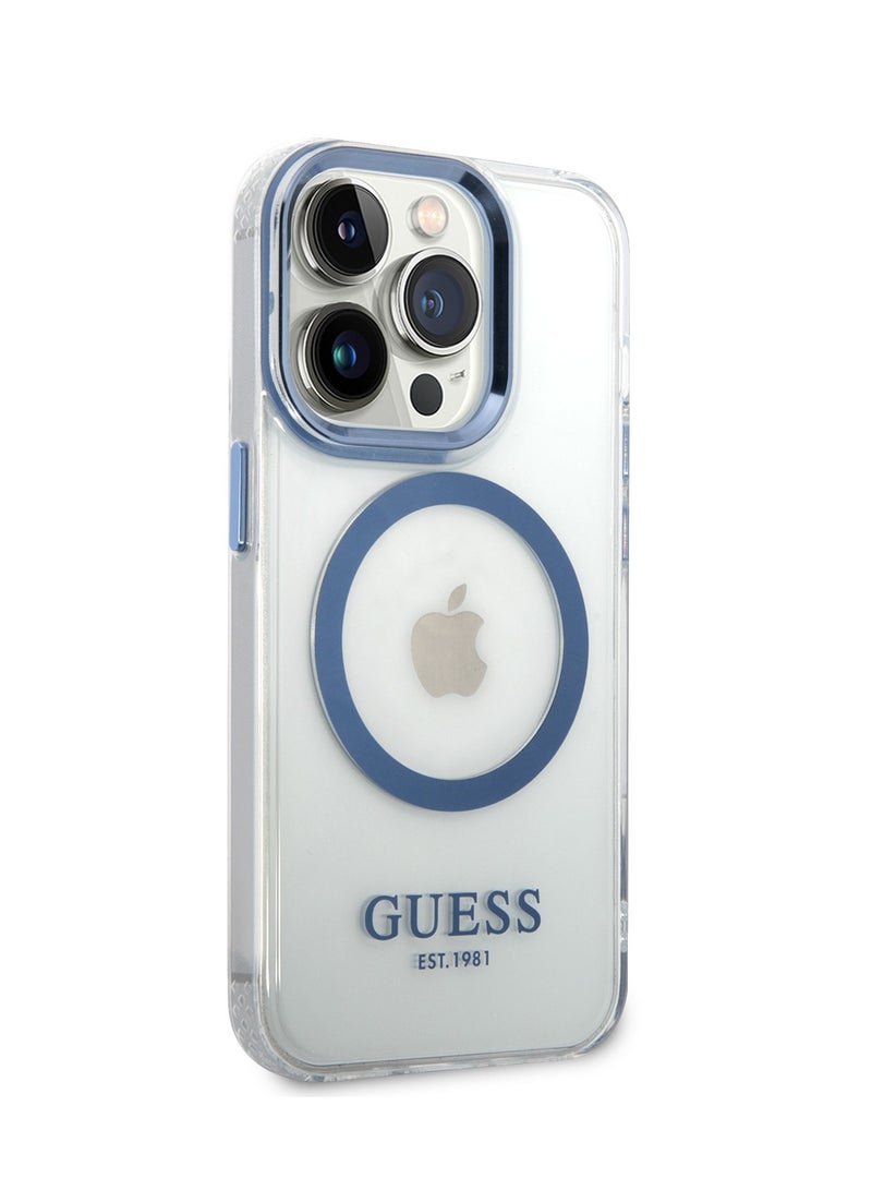 GUESS iPhone 14 Pro Max Case MagSafe Compatibility Transparent Outline Back Cover / Bumper and Scratch Protection / Slim Profile / Easy Snap-On - Blue - Image 2