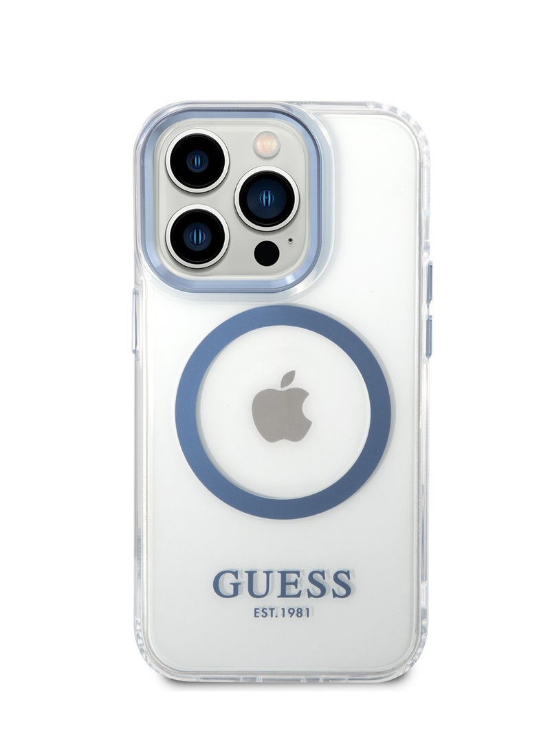 GUESS iPhone 14 Pro Max Case MagSafe Compatibility Transparent Outline Back Cover / Bumper and Scratch Protection / Slim Profile / Easy Snap-On - Blue - Image 1