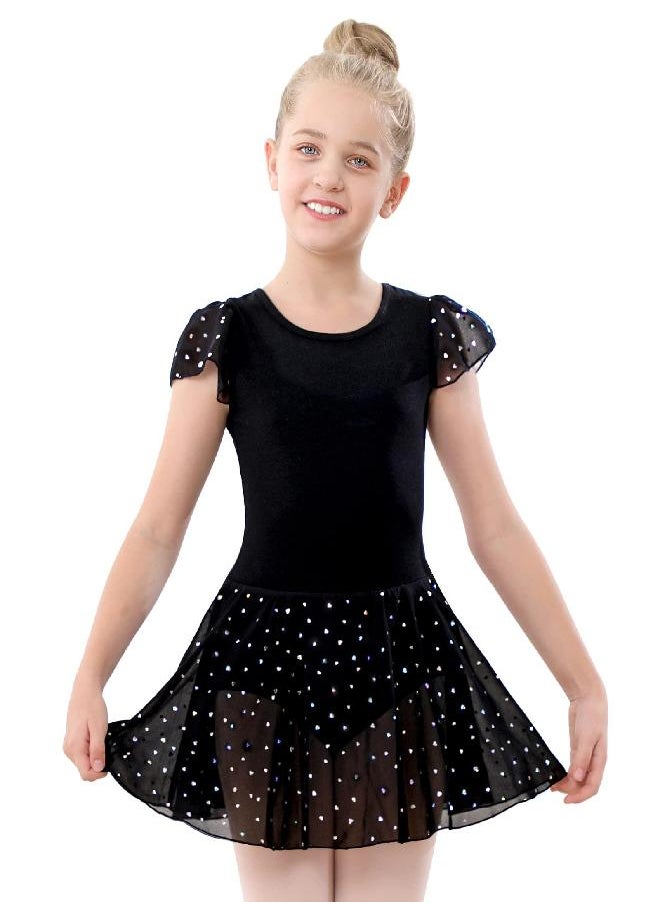 Stelle Stelle Girls Ballet Leotards Dance Shiny Dress Skirted Toddler Ballet Outfit (Toddler/Little Girl/Big Girl)(Black(Shiny Skirt), 6-7 Years)  - Image 1