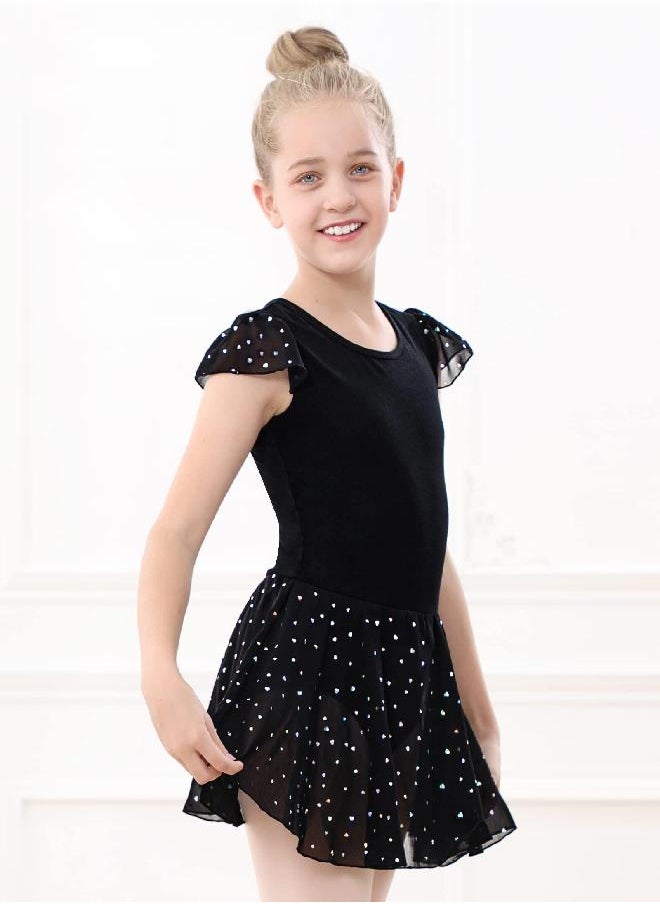 Stelle Stelle Girls Ballet Leotards Dance Shiny Dress Skirted Toddler Ballet Outfit (Toddler/Little Girl/Big Girl)(Black(Shiny Skirt), 6-7 Years)  - Image 2