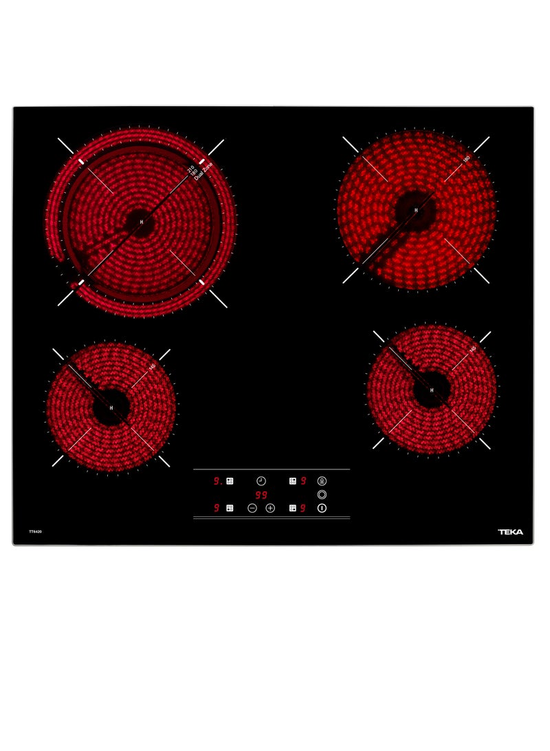 Teka TT 6420 60cm Vitroceramic Hob with 4 zones and Touch Control with Independent programmer of each cooking zone  - Made in Europe 40239021 Black - Image 1