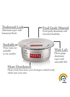 Hazel HAZEL Stainless Steel Tope Set With Lid (900, 1200,, 1500, 1800, 2300 Mililiters) Silver  - Image 3