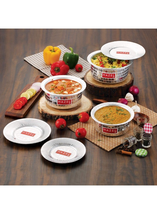 HAZEL Stainless Steel Tope Set With Lid (900, 1200,, 1500, 1800, 2300 Mililiters) Silver - Image 2