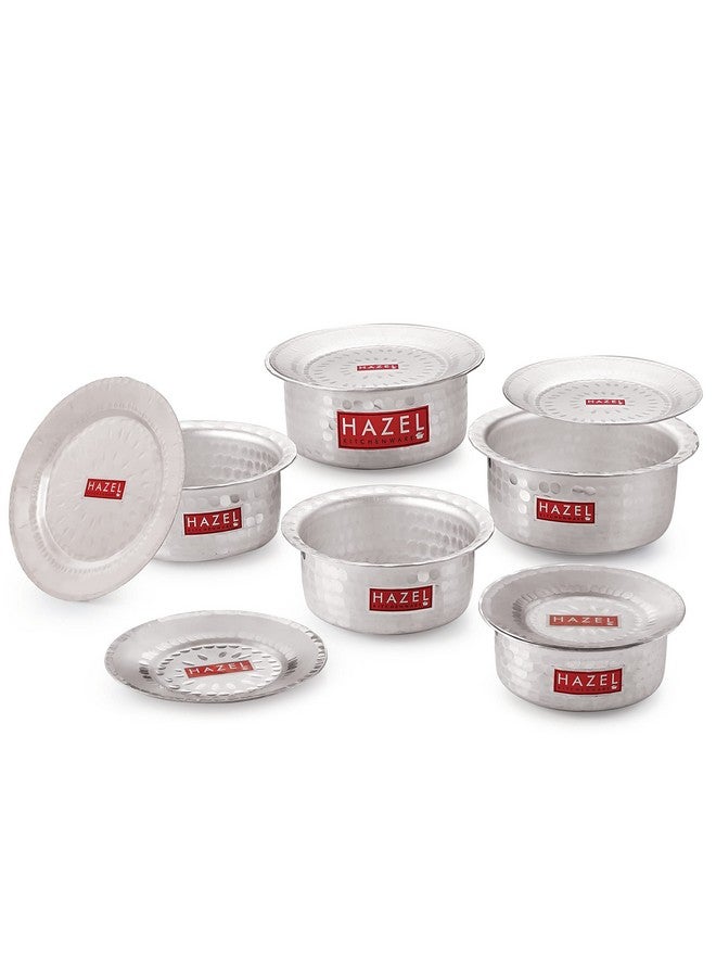 HAZEL Stainless Steel Tope Set With Lid (900, 1200,, 1500, 1800, 2300 Mililiters) Silver - Image 1