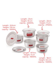 Hazel HAZEL Stainless Steel Tope Set With Lid (900, 1200,, 1500, 1800, 2300 Mililiters) Silver  - Image 4