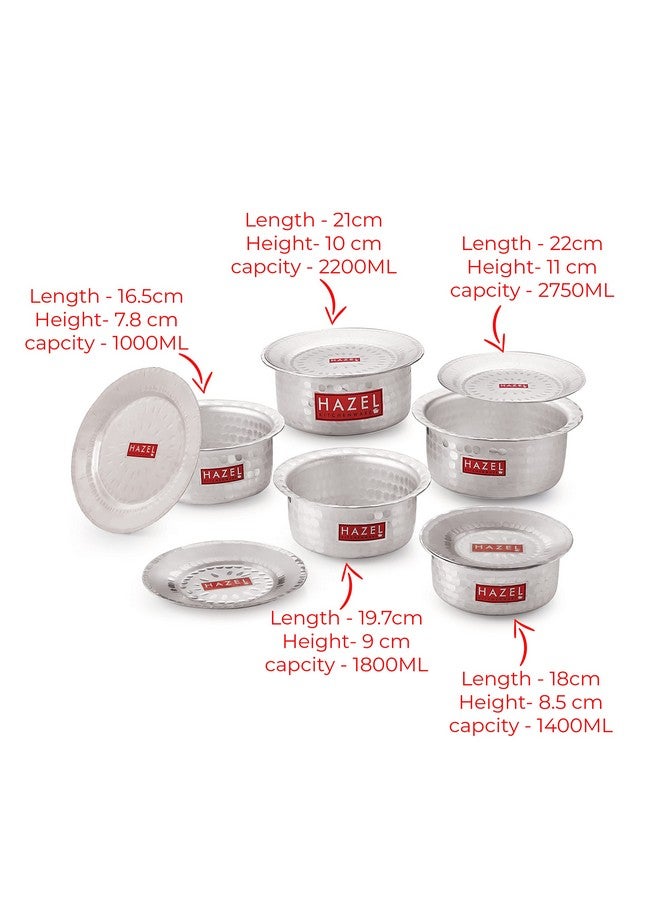 HAZEL Stainless Steel Tope Set With Lid (900, 1200,, 1500, 1800, 2300 Mililiters) Silver - Image 4