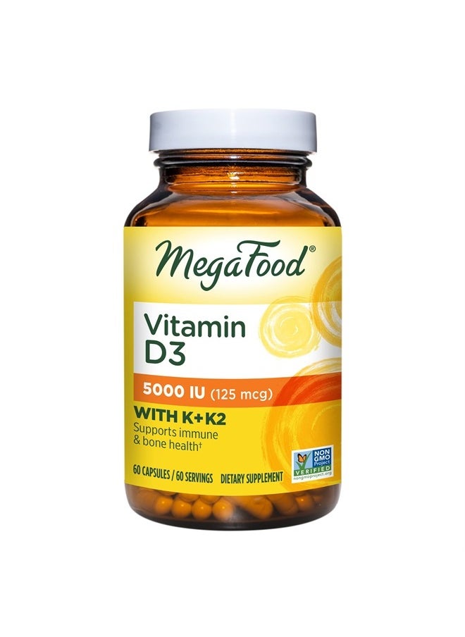MegaFood - Vitamin D3 5000 IU (125 mcg) - Vegetarian Vitamin D Supplements with Vitamin D3 K2, Supports Bones, Teeth, Muscles & Immune Health, Certified Non-GMO - 60 Mini Capsules, 60 Servings - Image 1