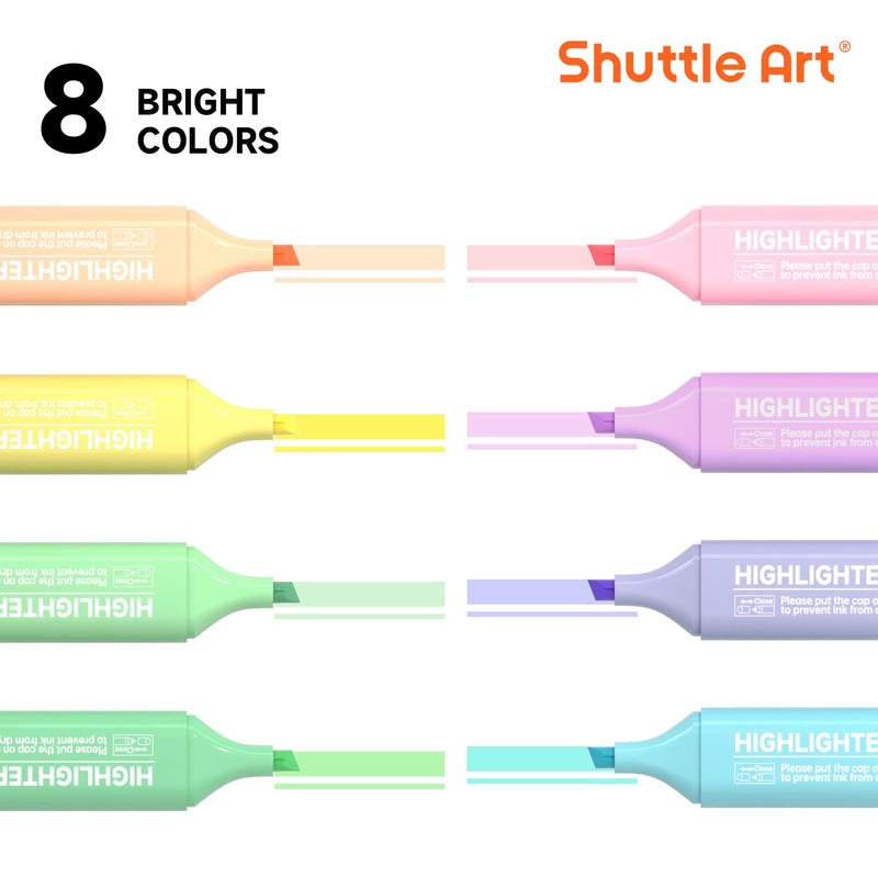 Shuttle Art Pastel Highlighters, 8 Assorted Macaron Colors Highlighter Pens, Chisel Tip Dry-Quickly Non-Toxic Highlighter Markers for Adults Kids Highlighting in the Home School Office - Image 3
