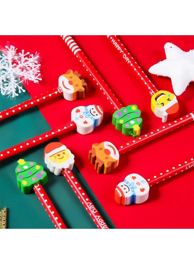 أقلام رصاص كريسماس عيد الميلاد، عبوة من 5 قلم رصاص مع ممحاة، أقلام رصاص عيد الميلاد للأطفال، اشكال سانتا وسنومان ، هدية عيد الميلاد - Image 3