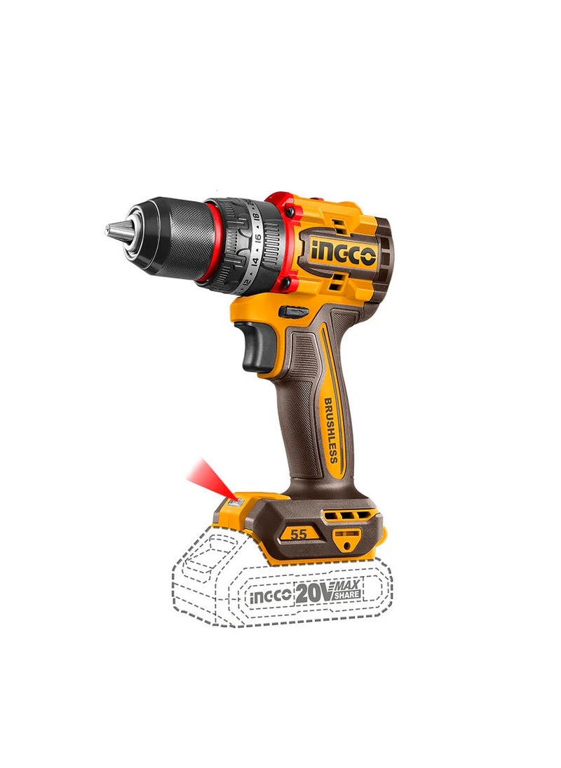 INGCO INGCO CIDLI20558 20V Impact Drill with Brushless Motor, 13mm Steel Chuck, 2x20V 2.0Ah Li-Ion Batteries, 55Nm Torque, 2-Speed Adjustment, LED Light & 47pcs Accessories  - Image 1