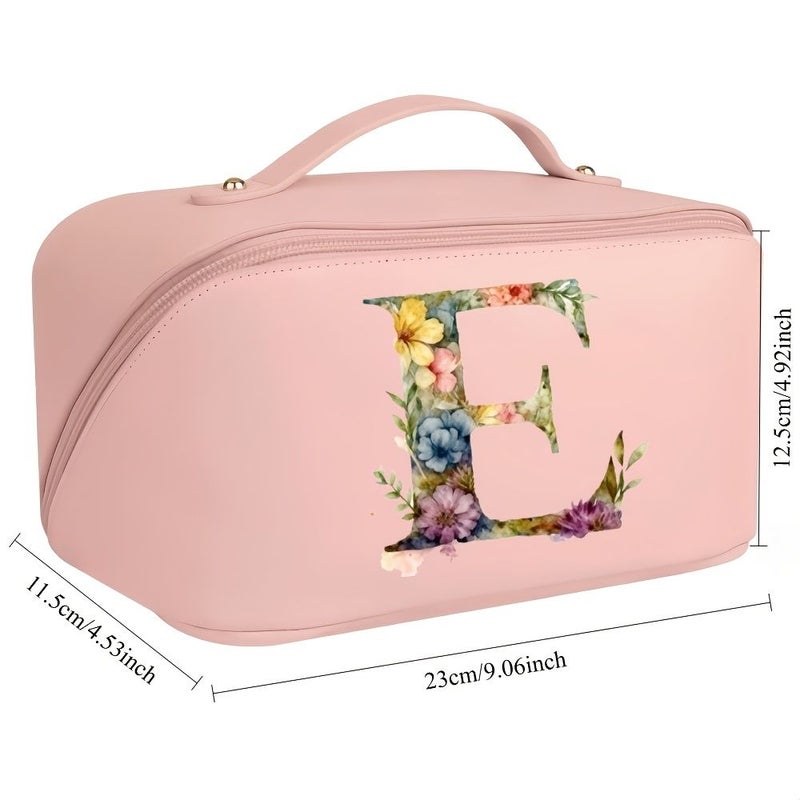White Flower Cosmetic Pouch Large Capacity Travel Organizer with Expandable Compartments - Image 4