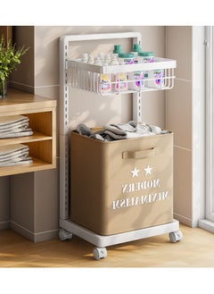 XiuWoo Carbon Steel Laundry Cart with Wheels,2-Layer Laundry Hamper,Adjustable Height Laundry Basket Sorter for Room Organizer, Garment Laundry and Storage  - Image 1