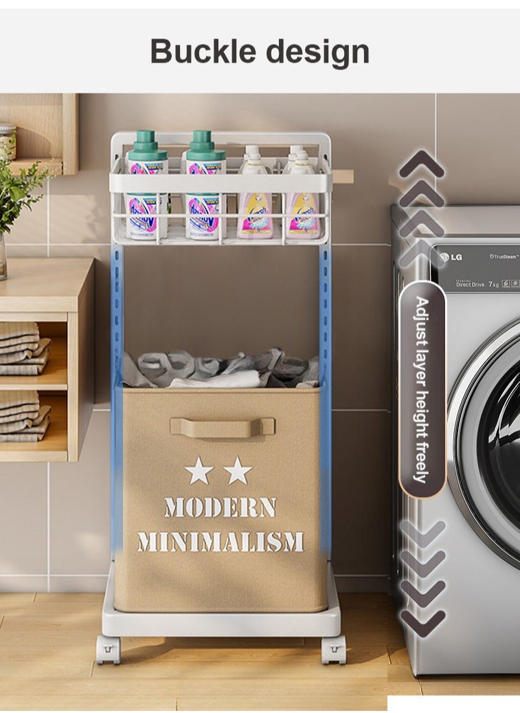 XiuWoo - Carbon Steel Laundry Cart with Wheels,2-Layer Laundry Hamper,Adjustable Height Laundry Basket Sorter for Room Organizer, Garment Laundry and Storage - Image 1
