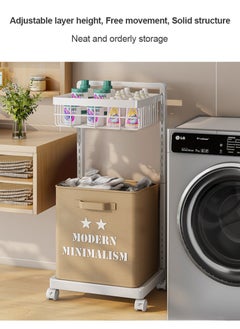 XiuWoo Carbon Steel Laundry Cart with Wheels,2-Layer Laundry Hamper,Adjustable Height Laundry Basket Sorter for Room Organizer, Garment Laundry and Storage  - Image 3