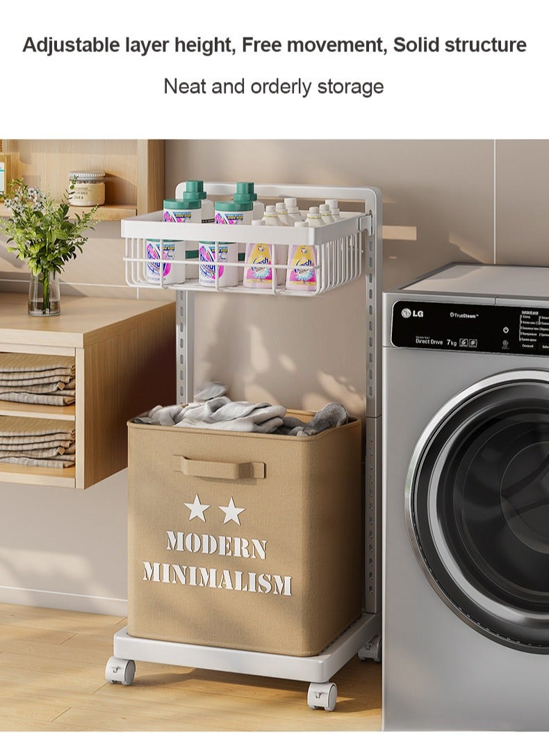 XiuWoo - Carbon Steel Laundry Cart with Wheels,2-Layer Laundry Hamper,Adjustable Height Laundry Basket Sorter for Room Organizer, Garment Laundry and Storage - Image 1