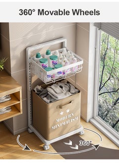 XiuWoo Carbon Steel Laundry Cart with Wheels,2-Layer Laundry Hamper,Adjustable Height Laundry Basket Sorter for Room Organizer, Garment Laundry and Storage  - Image 5