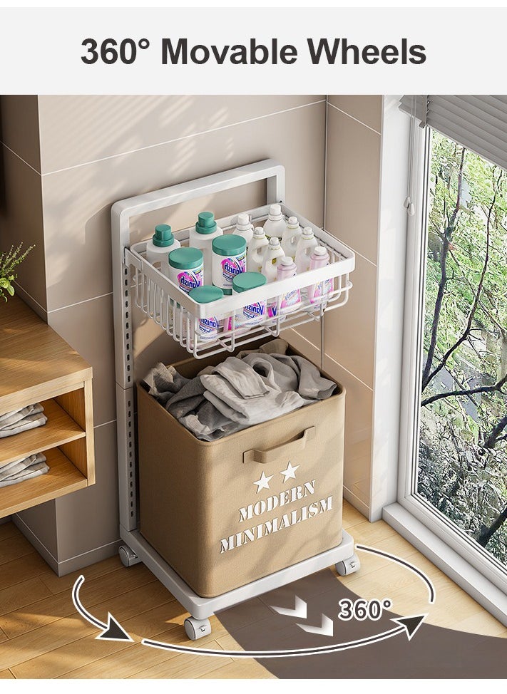 XiuWoo - Carbon Steel Laundry Cart with Wheels,2-Layer Laundry Hamper,Adjustable Height Laundry Basket Sorter for Room Organizer, Garment Laundry and Storage - Image 1