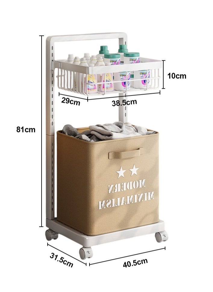 XiuWoo - Carbon Steel Laundry Cart with Wheels,2-Layer Laundry Hamper,Adjustable Height Laundry Basket Sorter for Room Organizer, Garment Laundry and Storage - Image 1
