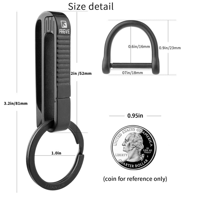 FEGVE Belt Loop Keychain Clip, Titanium Carabiner Keychain Key Holder for Duty Belt, Car Key Chain for Men Women - Image 2