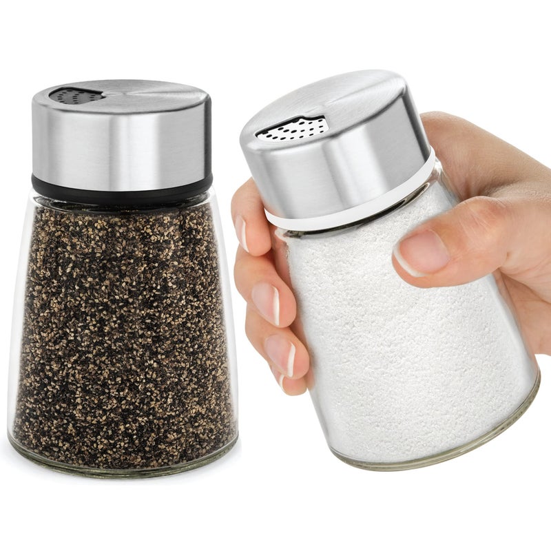 Salt and Pepper Shakers Set with Adjustable Pour Holes Stainless Steel Spice Dispenser Perfect for Pink Himalayan Table Salt Black and White Pepper