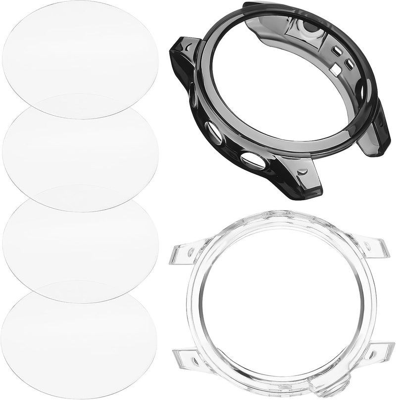 Lurrose Watch Screen Protector and Bumper Case Compatible with Fenix, 1 Black and 1 Cover with 4 Tempered Glass Films, Shockproof Protective Shell for Smartwatch Accessories - Image 1