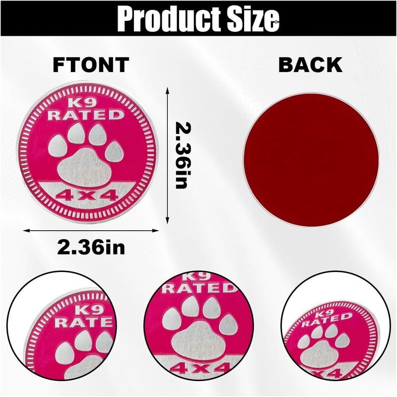 GLSOWEE K9 Badge Rated Car Emblem, 4 x 4 3D Metal Car Badge Decals Stickers Round Emblem Decals, Auto Exterior Emblems Badge Compatible with Vehicles Trucks SUV RV (K9 Rated) - Image 2