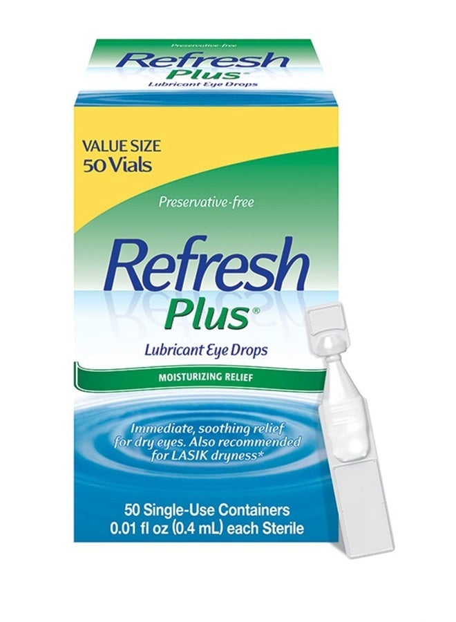 REFRESH Plus Lubricant Eye Drops, Preservative-Free, 0.01 Fl Oz Single-Use Containers, 50 Count, Packaging May Vary  - Image 1