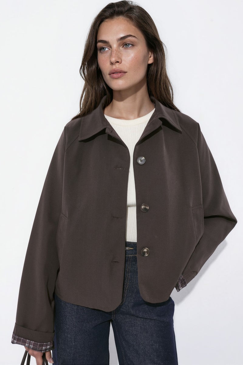 HICCUP Buttoned Jacket with Plaid Lining - Image 1