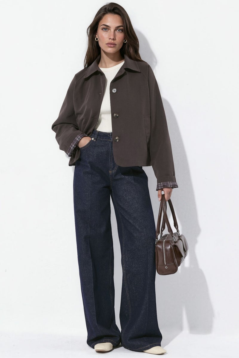 HICCUP Buttoned Jacket with Plaid Lining - Image 5