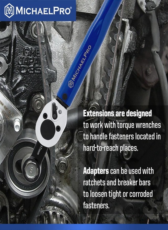 MichaelPro مجموعة تمديد محول عزم الدوران من MichaelPro، مكونة من 12 قطعة، بمقبض عض مانع للانزلاق، ومحول عزم دوران 3/8 متري، ووصلات بطول 2 بوصة لعزم الدوران في الأماكن التي يصعب الوصول إليها، ومحول تمديد مفتاح عزم الدوران - Image 4