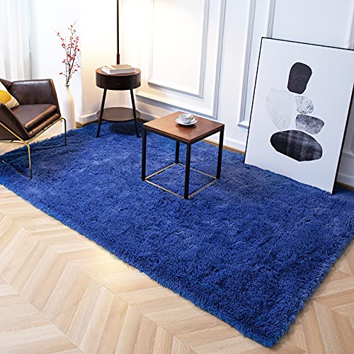 TWINNIS Super Soft Shaggy Rugs Fluffy Carpets, 4x5.9 Feet, Indoor Modern Plush Area Rugs for Living Room Bedroom Kids Room Nursery Home Decor, Upgrade Anti-Skid Rectangular Fuzzy Rug, Indigo - Image 5