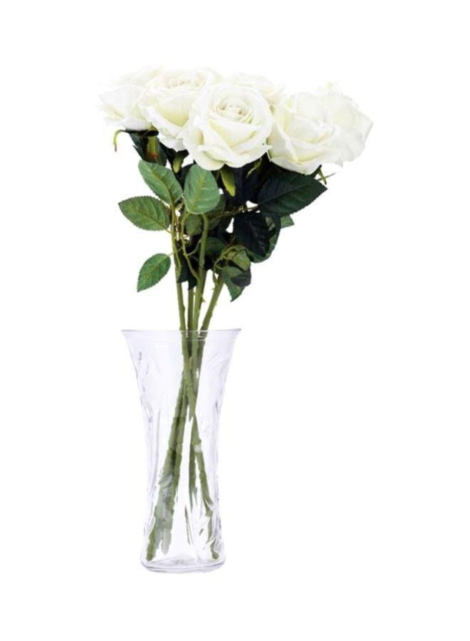 ANSELF 6-Piece Artificial Decorative Rose Flower White/Green - Image 1