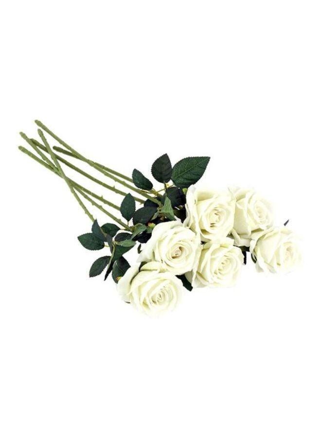 ANSELF 6-Piece Artificial Decorative Rose Flower White/Green - Image 2