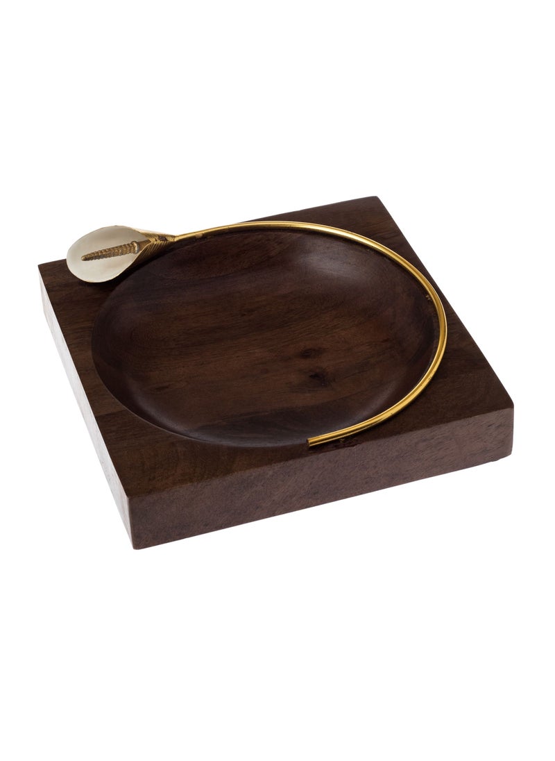 Dania Beech wood square serving dish with rose gold metal decor for multiple uses  - Image 1