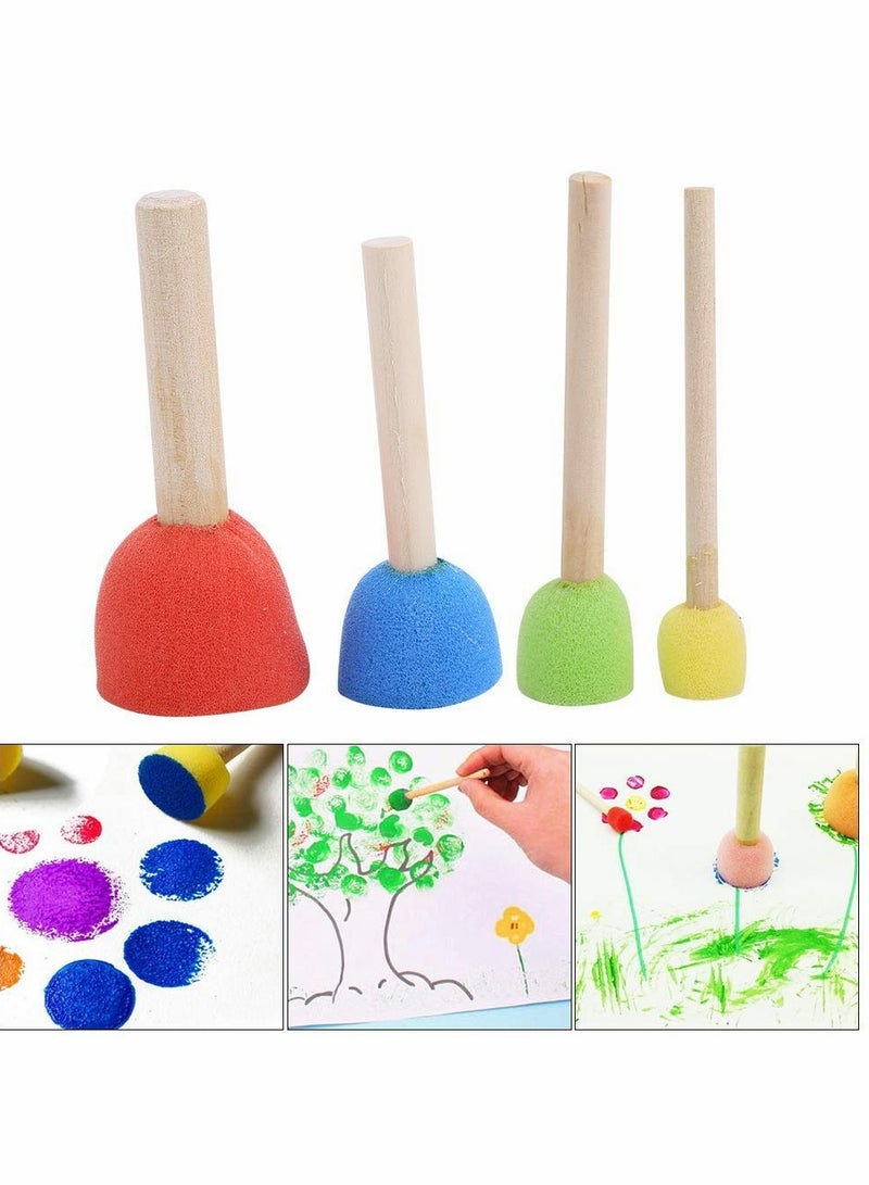 KASTWAVE مجموعة 24 قطعة من فرشاة إسفنجية دائرية للطلاء - طوابع إسفنجية ملونة صغيرة للرسم DIY مع مقبض خشبي لأدوات التلوين والرسم للأطفال والحرف اليدوية - Image 4