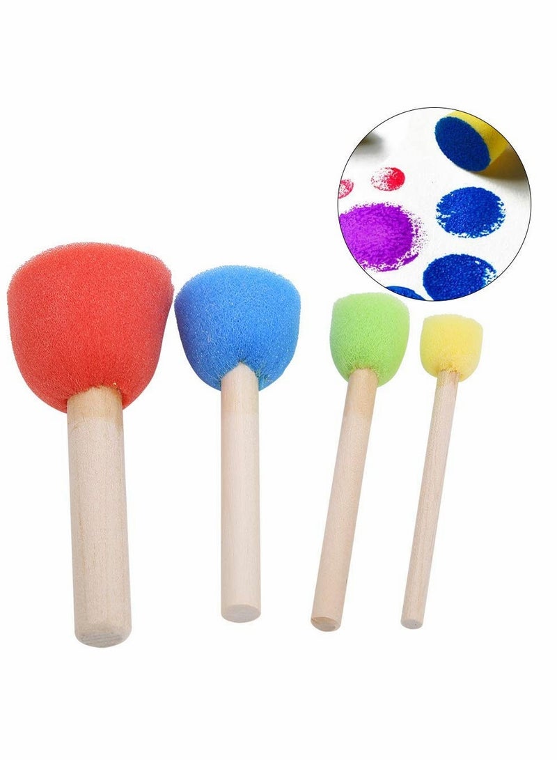 KASTWAVE مجموعة 24 قطعة من فرشاة إسفنجية دائرية للطلاء - طوابع إسفنجية ملونة صغيرة للرسم DIY مع مقبض خشبي لأدوات التلوين والرسم للأطفال والحرف اليدوية - Image 5
