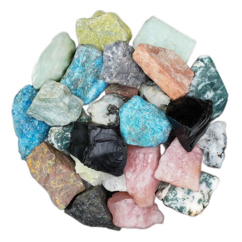 Crocon 2LB Mixed Assorted Rough Exotic Rough Bulk Natural Stone Raw Gemstone Tumbling Cabbing Polishing Mining Chakra Balancing Reiki Healing Good Luck Home Office Decor