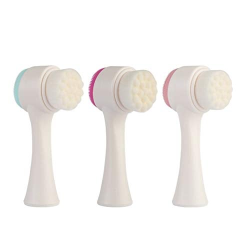 Mockery Manual Facial Cleansing Exfoliating Brush with Ultra Fine Soft Bristles Pore Deep Cleansing, Exfoliation, Makeup, Acne, Dead Skin, Silicone Double Side Face Scrub Brush for Massaging (Pink) - Image 2