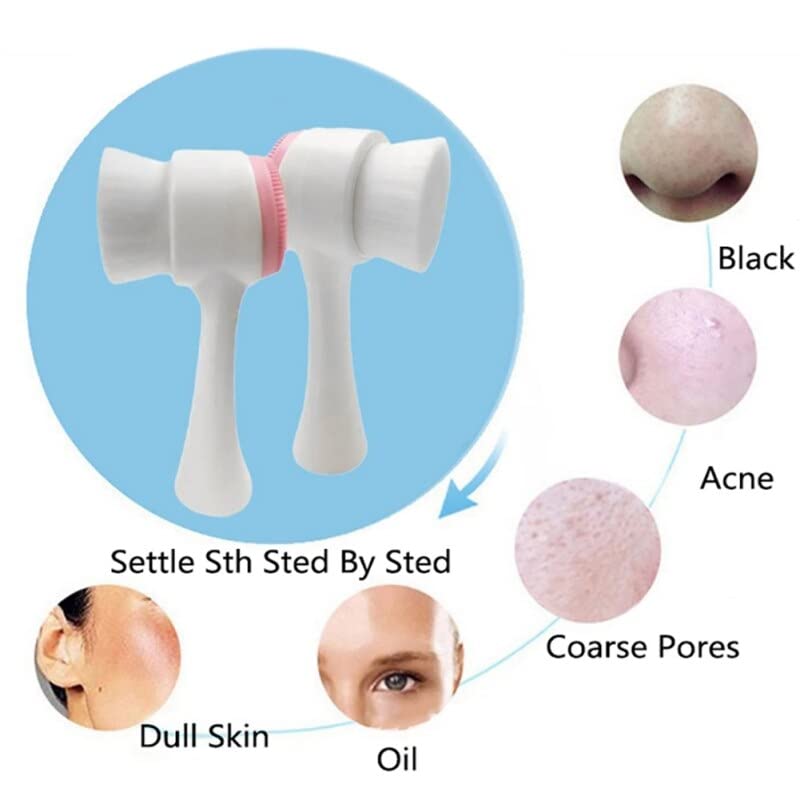 Mockery Manual Facial Cleansing Exfoliating Brush with Ultra Fine Soft Bristles Pore Deep Cleansing, Exfoliation, Makeup, Acne, Dead Skin, Silicone Double Side Face Scrub Brush for Massaging (Pink) - Image 4