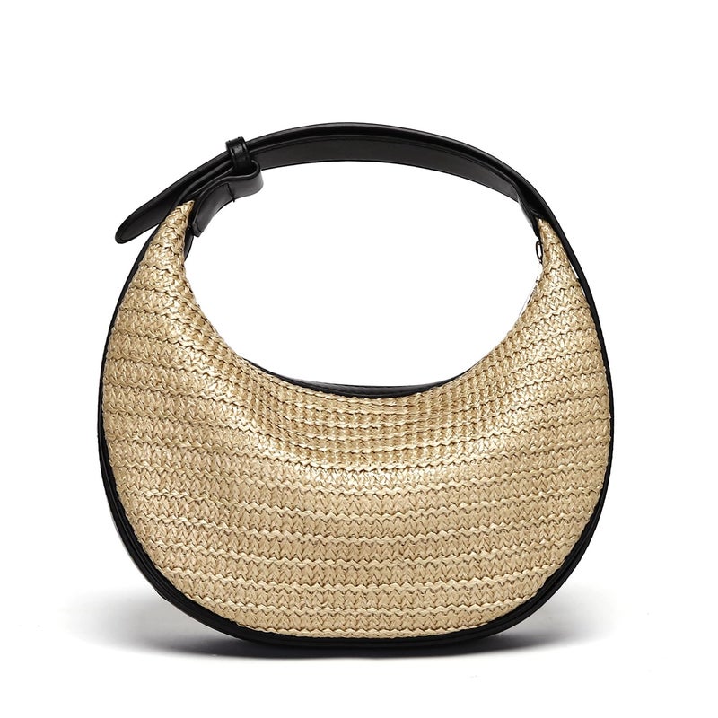 Herald Straw Crossbody Bag for Women Beach Woven Hobo Handbag Summer Chic Crescent Shoulder Purses with Adjustable Strap (Black) - Image 1