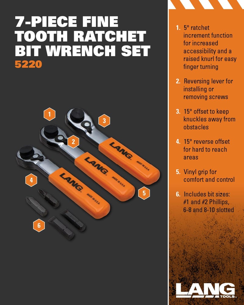 Lang Tools 5220 7-Piece Fine Tooth Bit Wrench Set , Black - Image 2