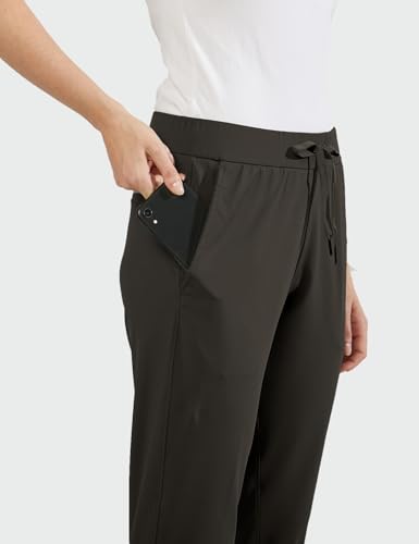 AJISAI 7/8 Joggers Travel Pants with Pockets Lounge Casual Stretch Workout Pants for Women Dark Green 27" S - Image 3