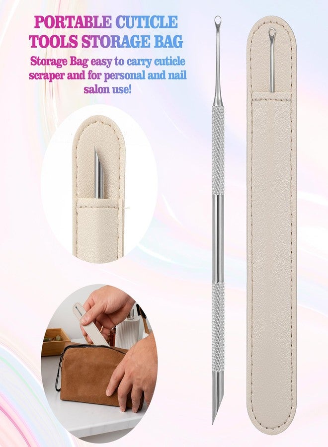 Shimmeroo Cuticle Scraper with 2 Ends,Small Loop Nail Cuticle Pusher Tool Nail Scraper for Salons Or Home Use(1 Nails Files +2 Sandpapers+1 Leather Case) - Image 3