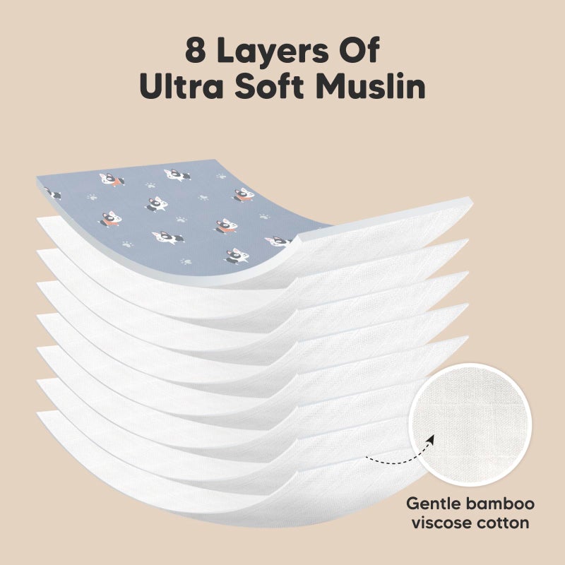 KeaBabies 5-Pack Muslin Burp Cloths Baby Boy, Girl - Very Absorbent Baby Burp Cloth Rags, 8-Layers Viscose Derived from Bamboo Cotton Muslin Towel, Super Soft Spit Up Rags, No Shrink Washcloths (Pets & Paws) - Image 4