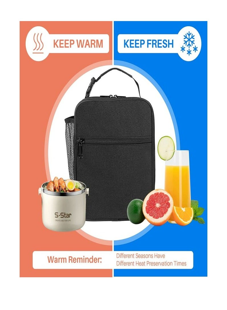 عربست Lunch Box for Men Women Adults, Insulated Small Lunch Bag for Office Work Travel Picnic Reusable Portable Soft Lunchbox for Men Women Adult Black  - Image 2