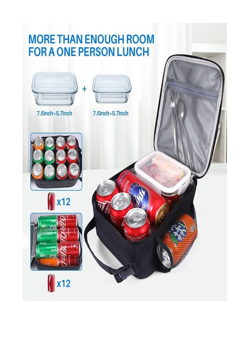 عربست Lunch Box for Men Women Adults, Insulated Small Lunch Bag for Office Work Travel Picnic Reusable Portable Soft Lunchbox for Men Women Adult Black  - Image 4
