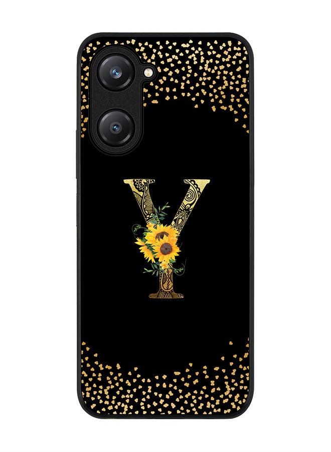 Stylizedd Rugged Black edge case for Vivo Y28s 5G / Vivo Y18 4G /Vivo Y03 4G Case Cover- Custom Monogram Initial Letter Floral Pattern Alphabet - Y ( Black) - Image 1