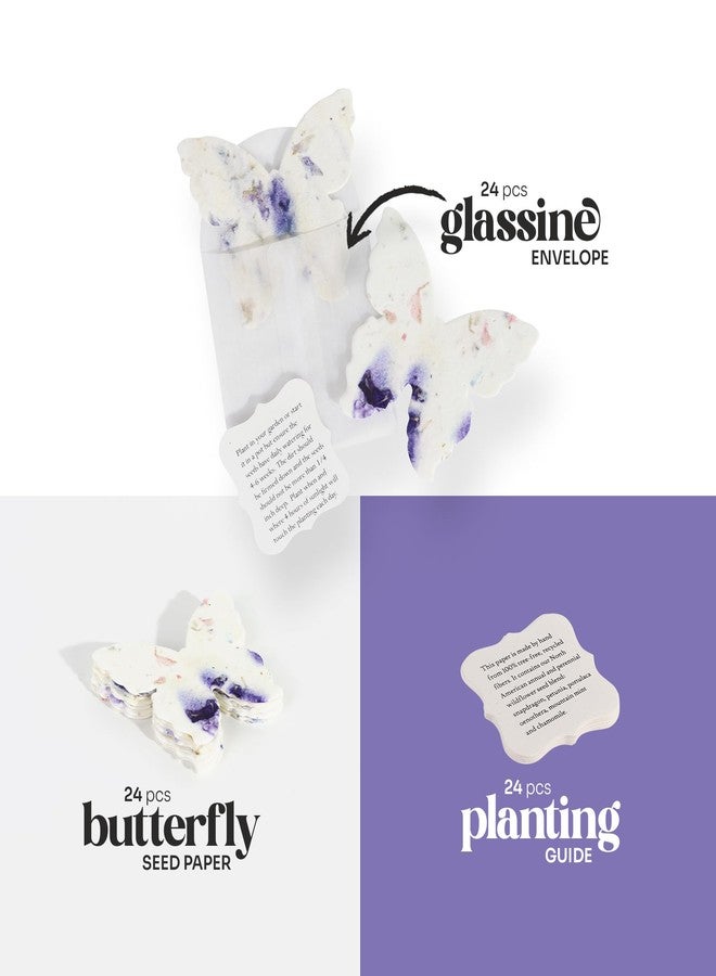 Seed Bloom Wildflower Seed Paper - Set of 24 Purple Butterfly-Shaped with Envelope and Planting Instruction, Writable & Plantable Gift for Mom and Plant Lover, Ideal for Wedding, Memorial, Baby Shower - Image 2